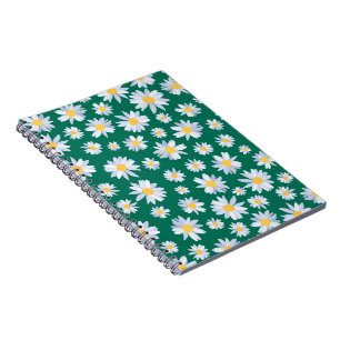 Classy White Daisy Flowers Botanical Green design Notebook