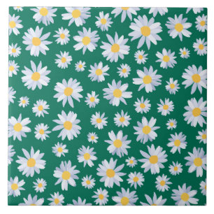 Classy White Daisy Flowers Botanical Green design Tile