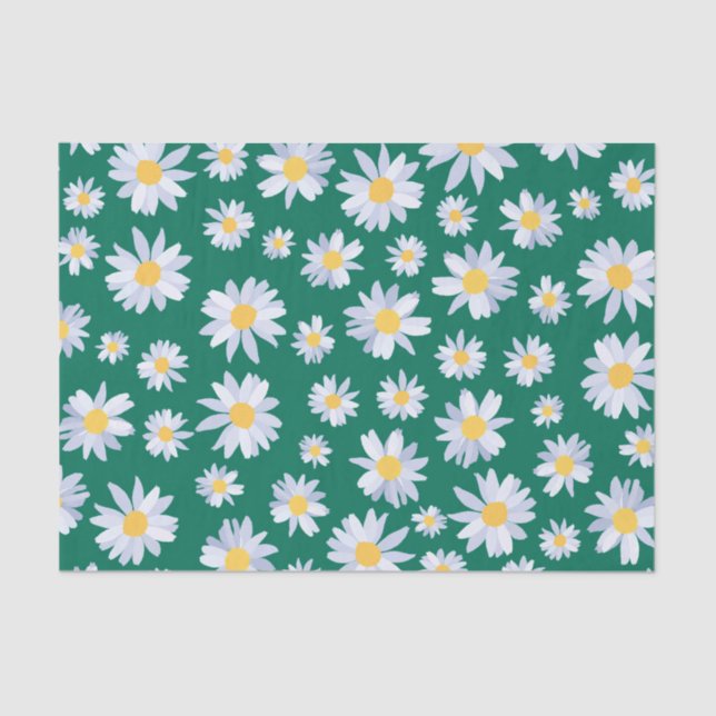 Classy White Daisy Flowers Botanical Green design Tissue Paper (Front)