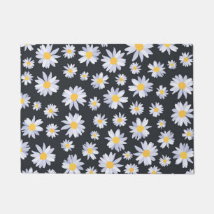 Classy White Daisy Flowers Botanical Grey design Doormat