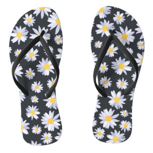 Classy White Daisy Flowers Botanical Grey design Flip Flops