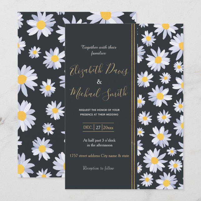 Classy White Daisy Flowers Botanical Invitation (Front/Back)