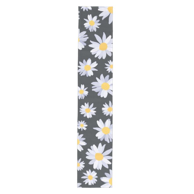 Classy White Daisy Flowers Botanical Medium Table Runner (Front)
