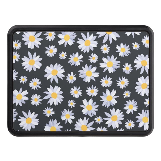 Classy White Daisy Flowers Botanical Trailer Hitch Cover (Front)