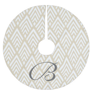 Classy White Deco Arrows & Beige Family Initial Brushed Polyester Tree Skirt