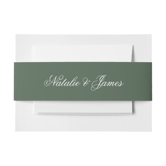 Classy White Emerald Green Old Money Fancy Wedding Invitation Belly Band (Front Example)