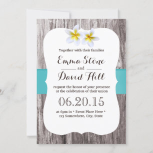 Classy White Frangipani Blue Beach Wedding Invitation