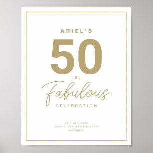 Classy White & Gold 50 & Fabulous Birthday Party Poster