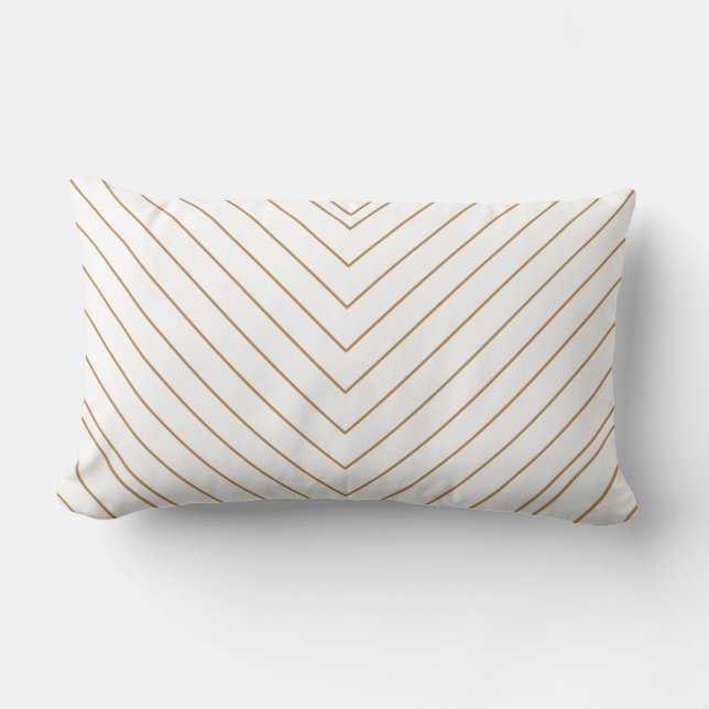 Classy White & Gold Art Deco Arrows & Monogram Lumbar Pillow (Front)