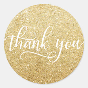 Classy  White Gold Faux Glitter Script Thank You Classic Round Sticker