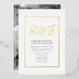 Classy White Gold Frame Photo Foil Invitation