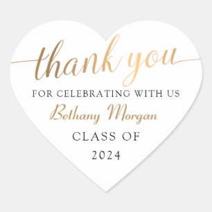 Classy White & Gold Graduation Thank You Heart Sticker