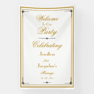 Classy White & Gold Script Chic Wedding Welcome Banner