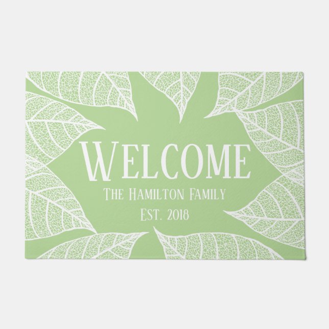 Classy White Leaf Skeletons | Personalized Doormat (Front)