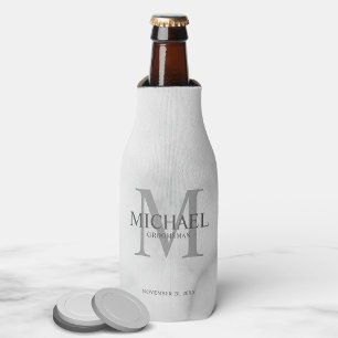 Classy White Marble Personalized Groomsmen Bottle Cooler