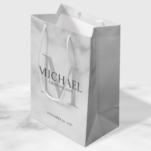Classy White Marble Personalized Groomsmen Medium Gift Bag