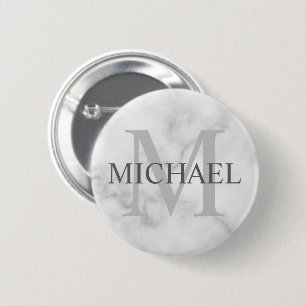 Classy White Marble Personalized Monogram and Name 2 Inch Round Button