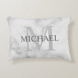Classy White Marble Personalized Monogram and Name Accent Pillow