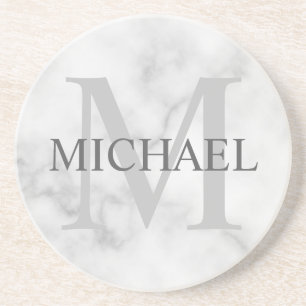 Classy White Marble Personalized Monogram and Name Coaster