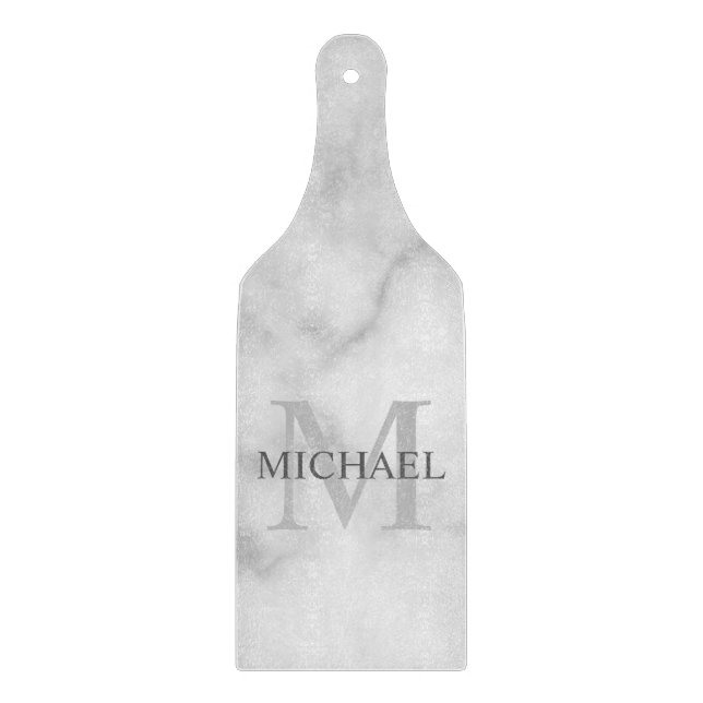 Classy White Marble Personalized Monogram and Name Cutting Board (Front)