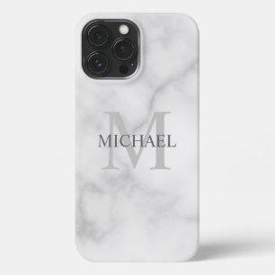 Classy White Marble Personalized Monogram and Name iPhone 13 Pro Max Case
