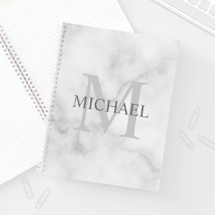 Classy White Marble Personalized Monogram and Name Notebook