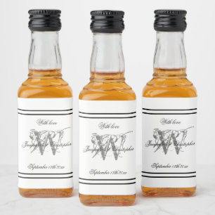 Classy White Monogram Elegant Wedding Mini Liquor Bottle Label