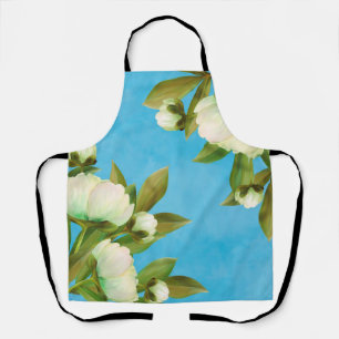 Classy White Peonies Floral Bouquet Apron