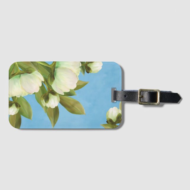 Classy White Peonies Floral Bouquet Luggage Tag (Front Horizontal)
