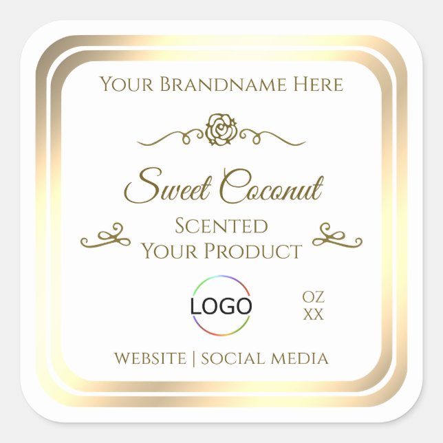 Classy White Product Label Gold Frame with Logo (Front)