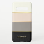 Classy Wide Stripes Pattern with Your Name Samsung Galaxy Case<br><div class="desc">Classy and elegant,  this popular design has modern sophisticated appeal with its wide striped bands of black,  blush pink,  taupe,  and light beige with thin golden stripes bordering each colour. Personalize the text template with your name or other desired text.</div>