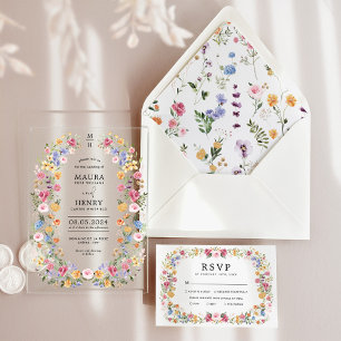 Classy Wildflower Garden Monogram Wedding Acrylic Invitations