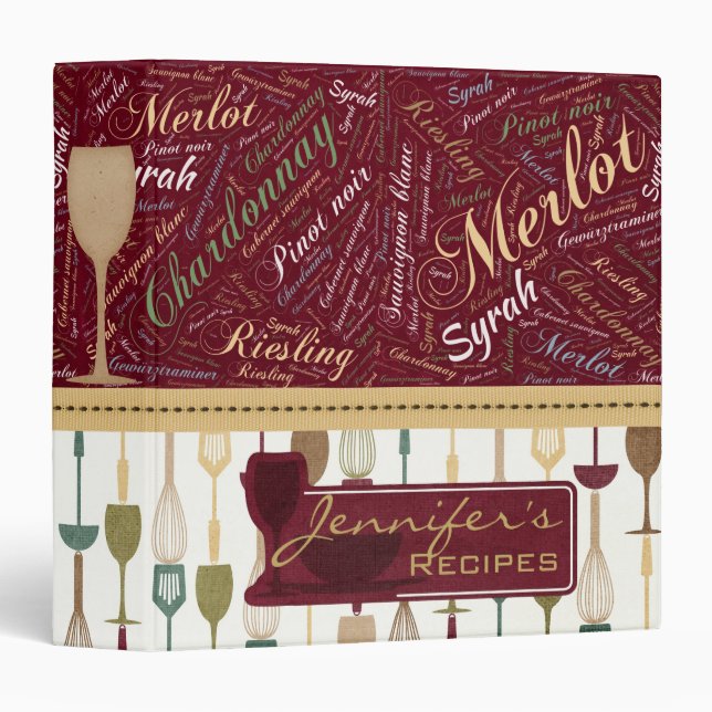 Classy Wine Word Art Recipe Binder (Front/Spine)
