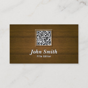 Classy Wood QR Code Film Editor Business Card