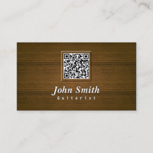 Classy Wood QR Code Guitarist Business Card