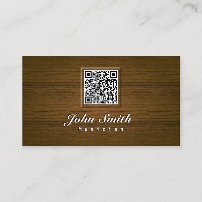 Classy Wood QR Code Musician Business Card (Front)