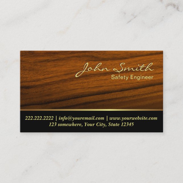 Classy Woodgrain Safety Engineer Business Card (Front)