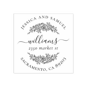 Classy Wreath Couple Typography Return Address Rubber Stamp
