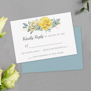 Classy yellow flowers greenery summer wedding RSVP Card