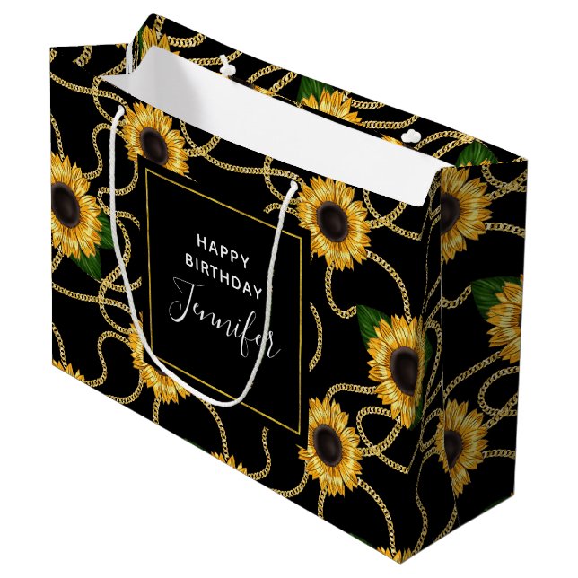 Classy Yellow Sunflowers Stylish Pattern Birthday Large Gift Bag (Front Angled)
