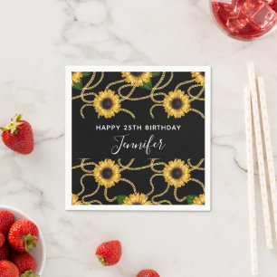 Classy Yellow Sunflowers Stylish Pattern Birthday Napkin
