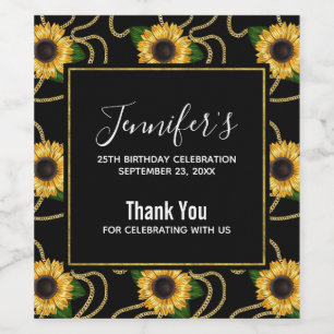 Classy Yellow Sunflowers Stylish Pattern Birthday Wine Label