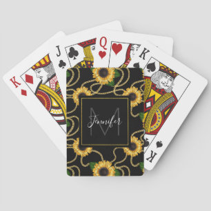 Classy Yellow Sunflowers Stylish Pattern Monogram Playing Cards
