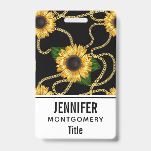 Classy Yellow Sunflowers Stylish Pattern on Black Badge