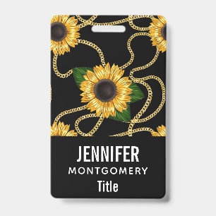 Classy Yellow Sunflowers Stylish Pattern on Black Badge