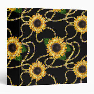 Classy Yellow Sunflowers Stylish Pattern on Black Binder