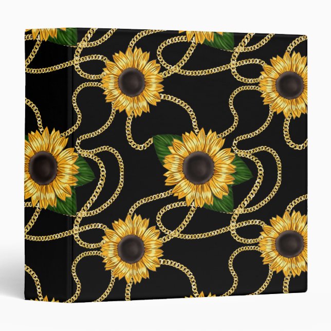 Classy Yellow Sunflowers Stylish Pattern on Black Binder (Front/Spine)