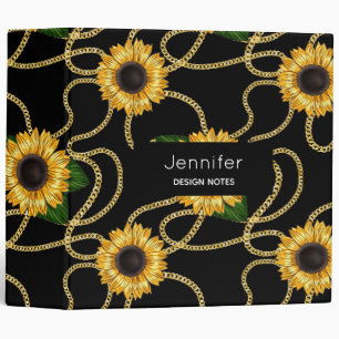 Classy Yellow Sunflowers Stylish Pattern on Black Binder