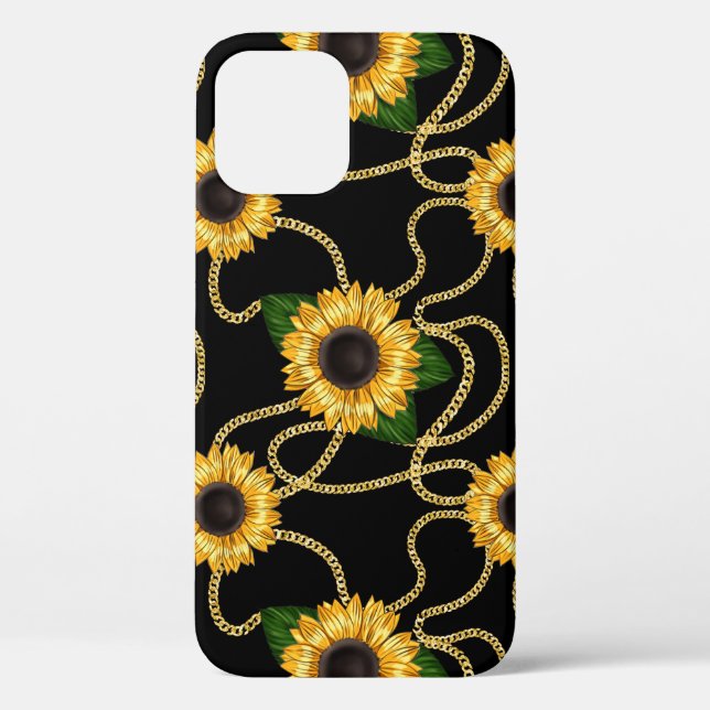 Classy Yellow Sunflowers Stylish Pattern on Black Case-Mate iPhone Case (Back)