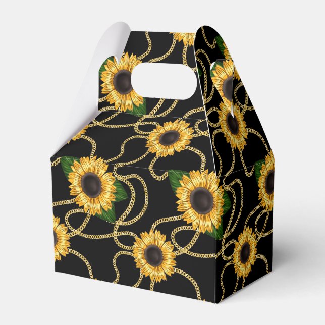 Classy Yellow Sunflowers Stylish Pattern on Black Favor Box (Back Side)